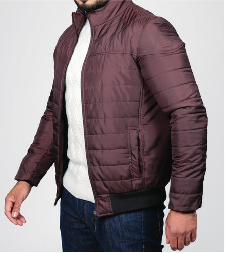 Slim Fit linen Puffer Jacket-burgundy