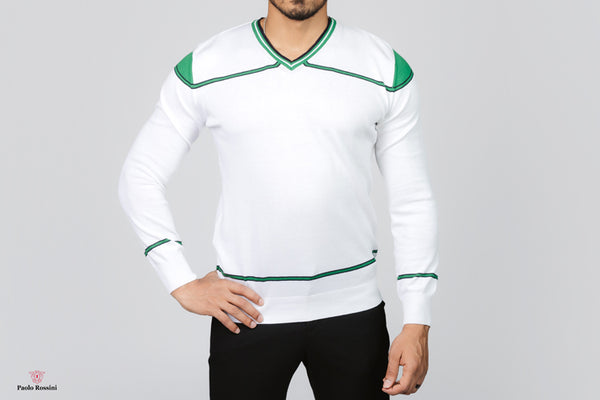 Slim Fit V-Neck Pullover - White