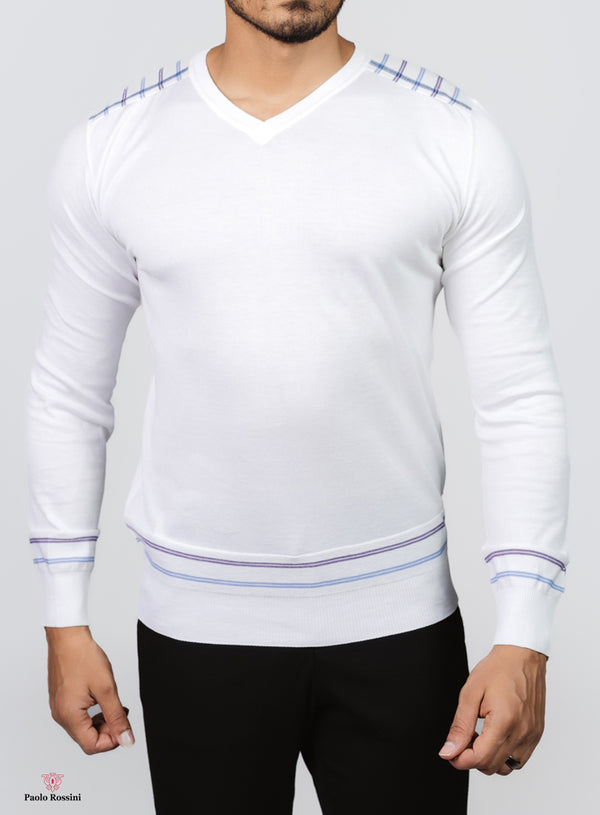 Slim Fit V-Neck Pullover - White