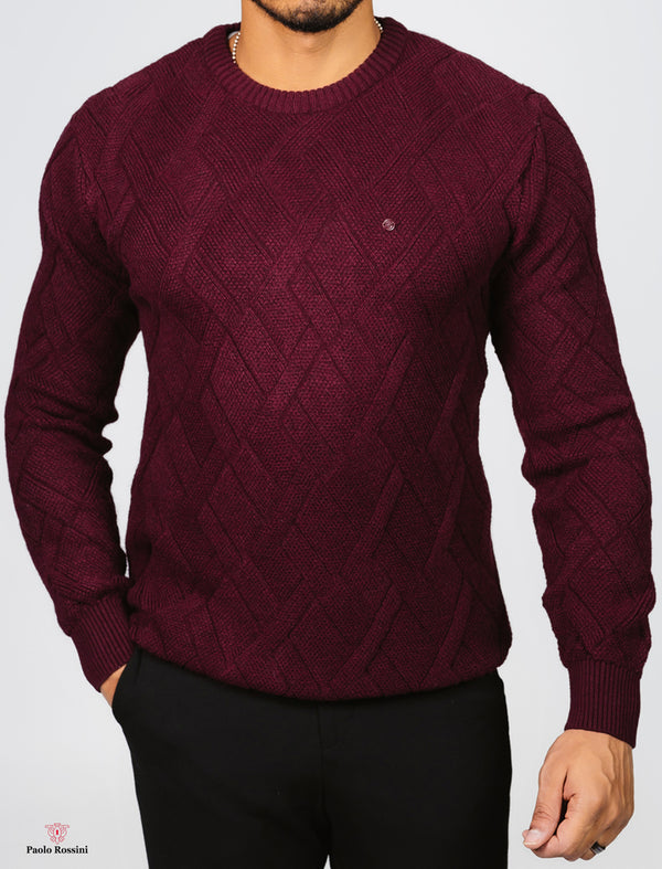 Regular Fit Crew Neck Knitwear Pullover - burgundy