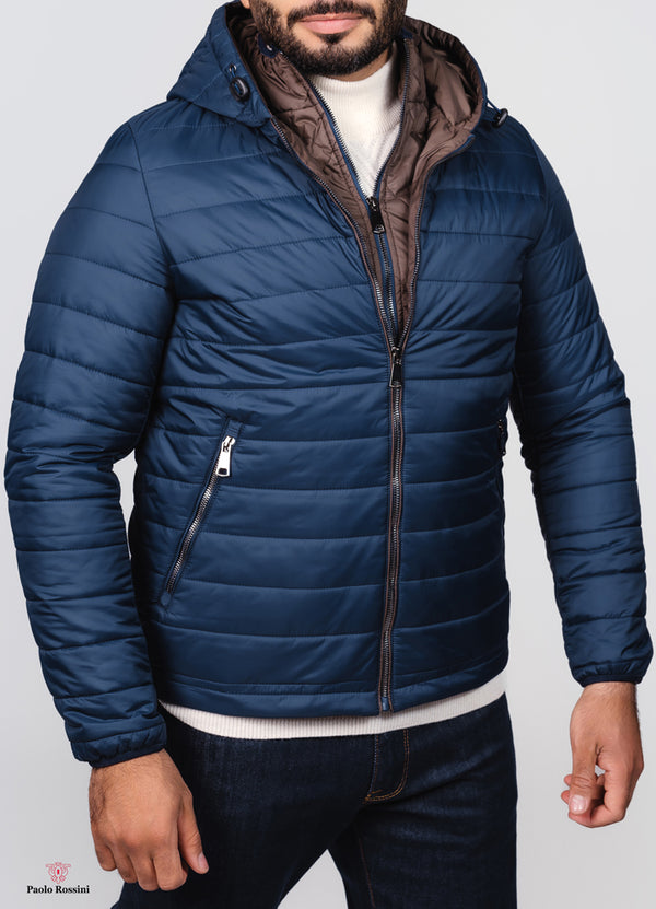 Slim Fit Lined Puffer Jacket-Navy blue