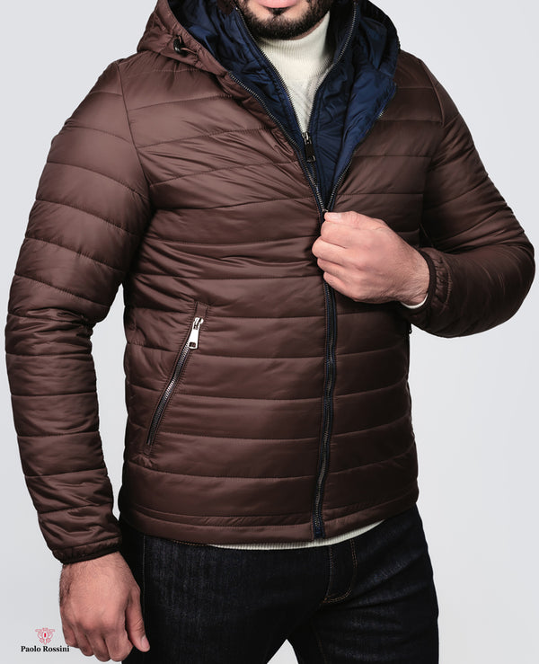 Slim Fit Lined Puffer Jacket-brown