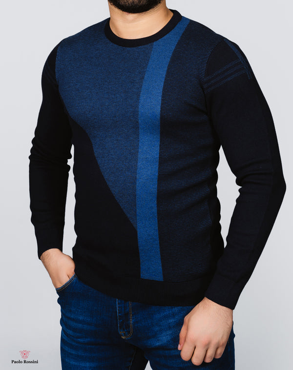 Slim Fit Crew Neck Knitwear Pullover -  navy blue