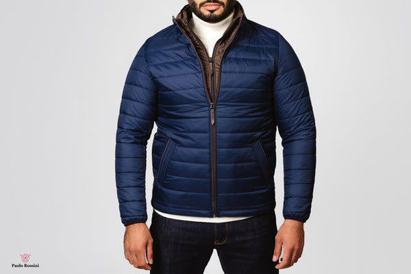 Slim Fit linen Puffer Jacket-Navy