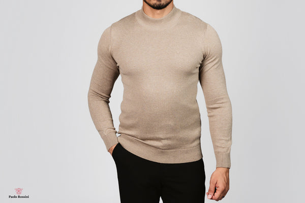 Slim Fit Crew Neck Knitwear Pullover -  Beige