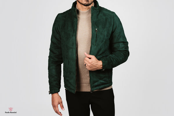 Regular Fit College Collar Bomber Suede Jacket