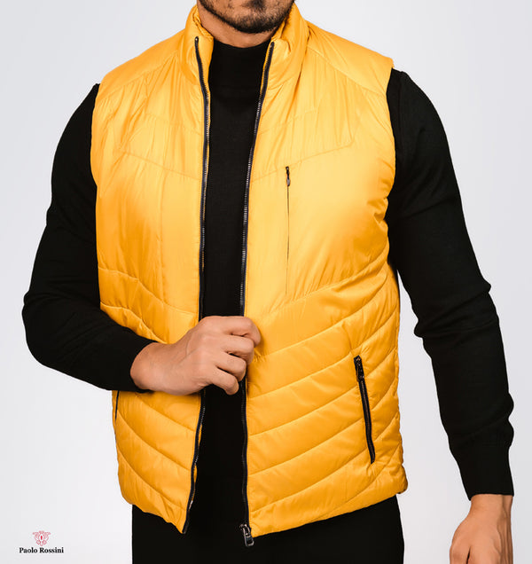 Slim Fit Bomber Puffer Vest - Yellow