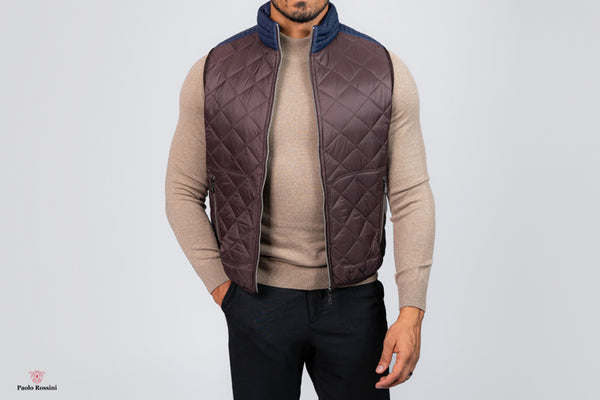 Slim Fit Bomber Puffer Vest - brown