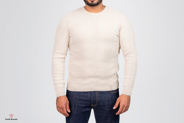 Slim Fit Crew Neck Knitwear Pullover -  Beige