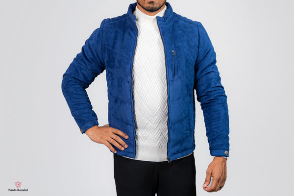 Regular Fit College Collar Bomber Suede Jacket